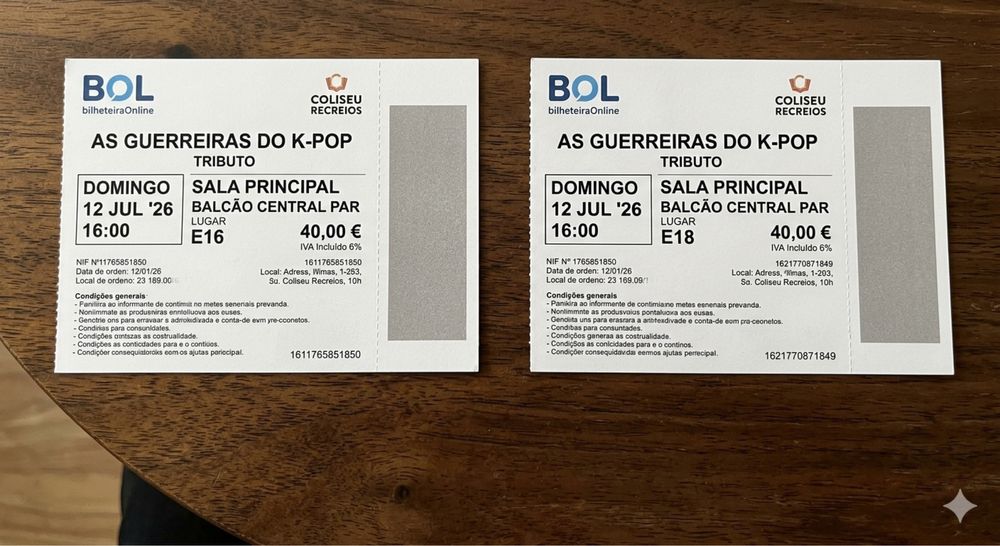 2 bilhetes tributo guerreiras kpop - coliseu lisboa 12 jul