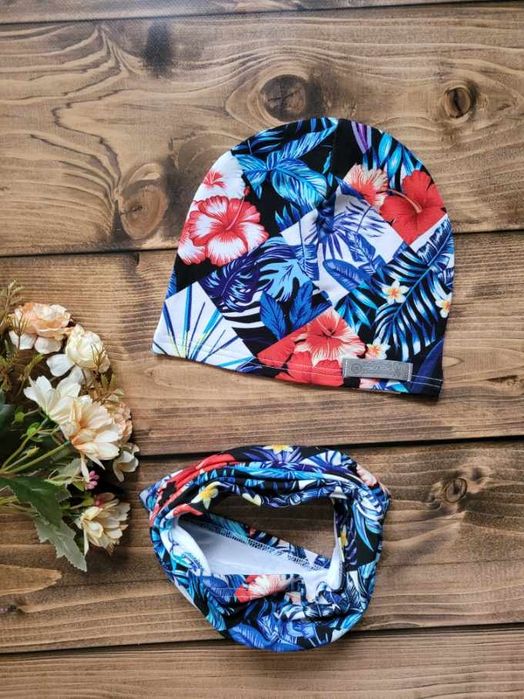 Komplet czapka komin kwiaty 49 50 51