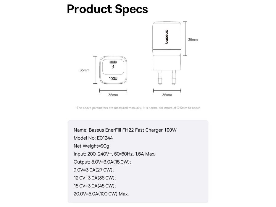 Зарядний пристрій Baseus EnerFill FH22 100W Black з кабелем USB-C в комплекті