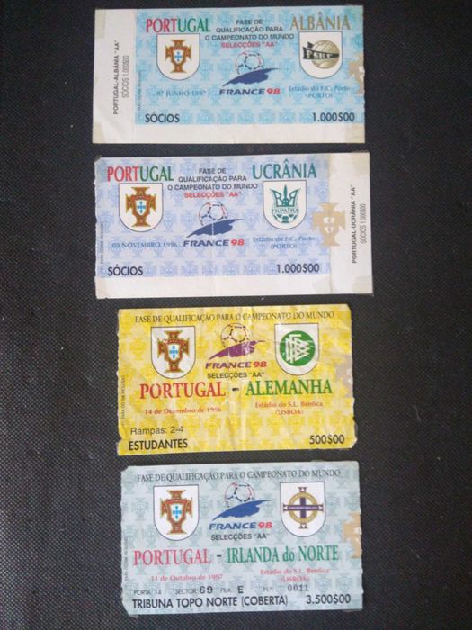 Bilhetes Antigos Futebol da Seleção Nacional.