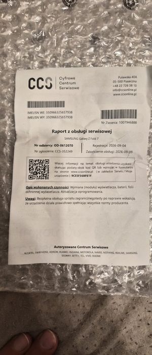 Telefon Samsung Z Fold 7 256 GB po wymianie modułu na NOWY