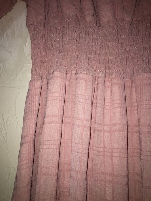 Рожева довга сукня пудровое платье с коротким рукавом Размер М