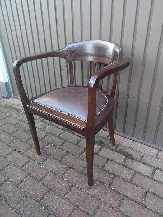 Stary Fotel Krzesło Dębowy Gabinetowy Secesja Antyk Po Renowacji.