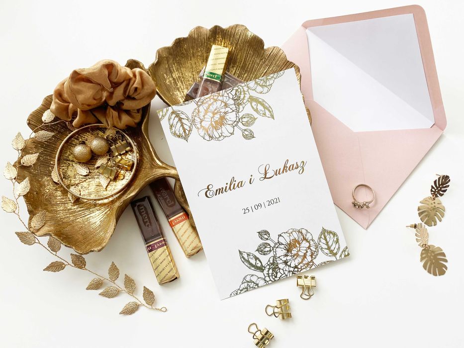 Zaproszenia ślubne w stylu GLAMOUR złote róże