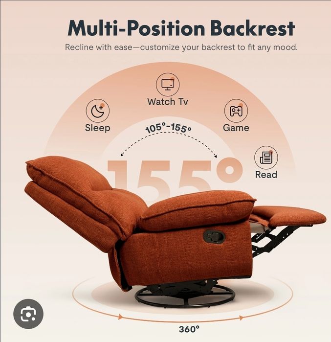 Cadeirão de relaxamento giratório com função de baloiço,  cor marron