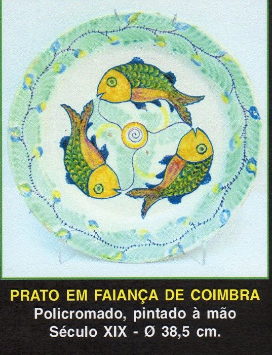 Prato antigo em faiança portuguesa, decoração Galo