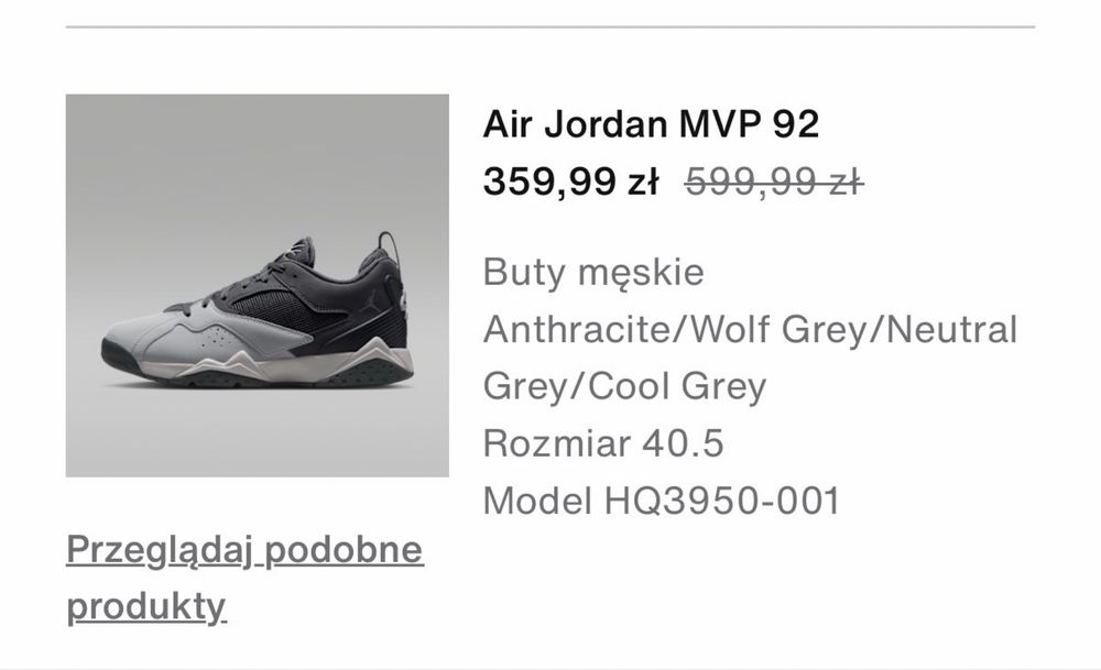 Nike Buty Air Jordan MVP 92  szare  grey 40.5 (25,5cm) jak Nowe