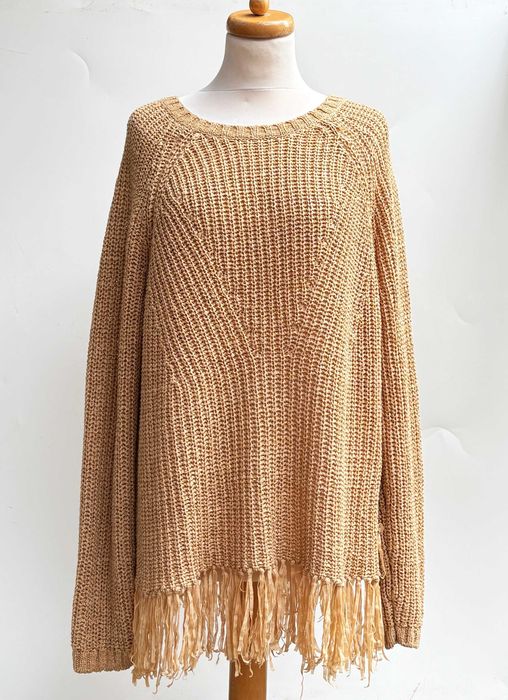 Sweter Frędzle H&M Brązowy Brąz M 38 Frędzelki