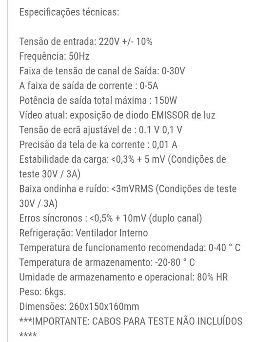Fonte de alimentação APS3005S
