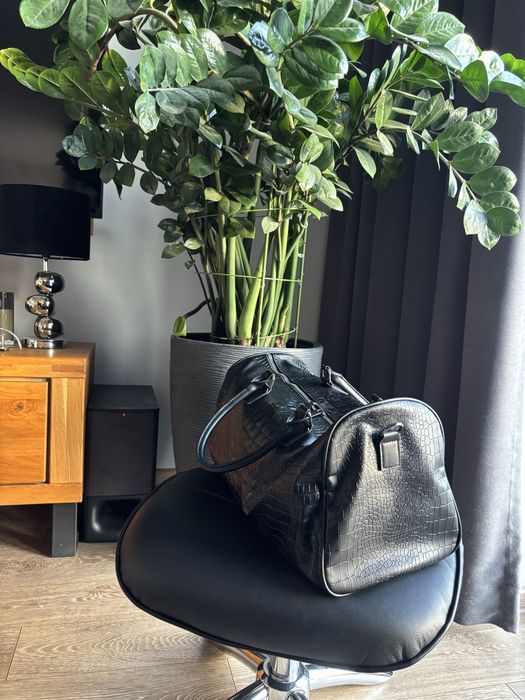 Czarna Torba Podróżna Italian Eco Leather Na silownie Duffle Bag