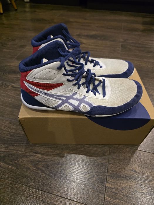 Buty zapaśnicze Asics Matflex 6 – biało/niebieskie – rozmiar 42