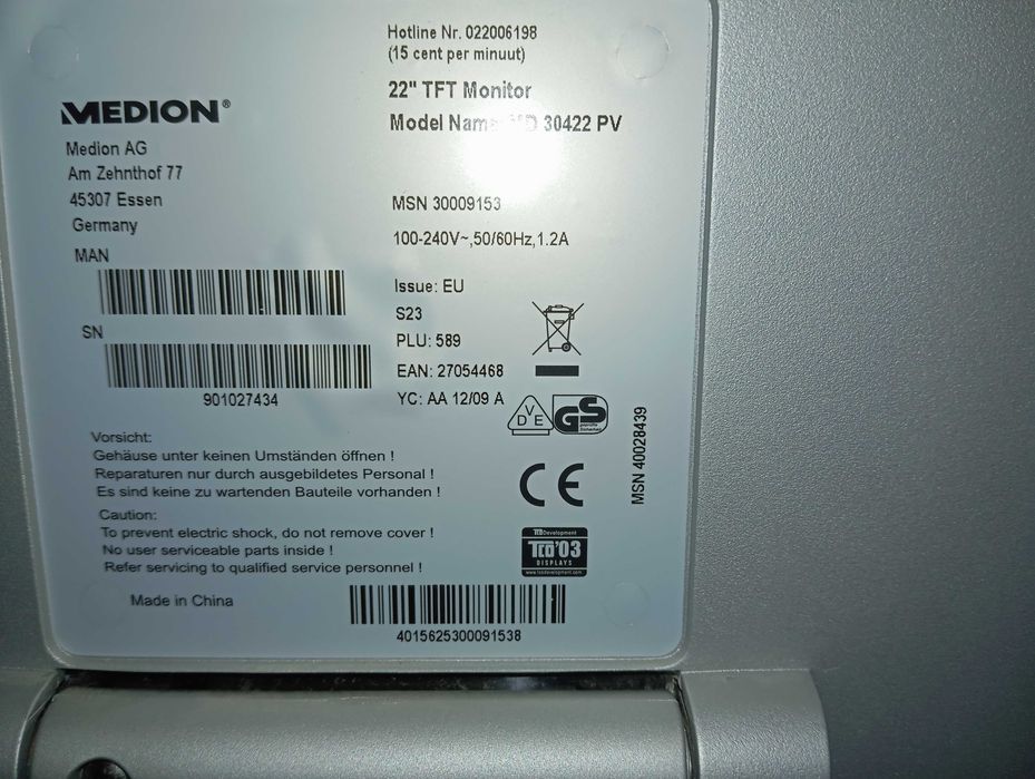 monitor lcd-tft medion  22"