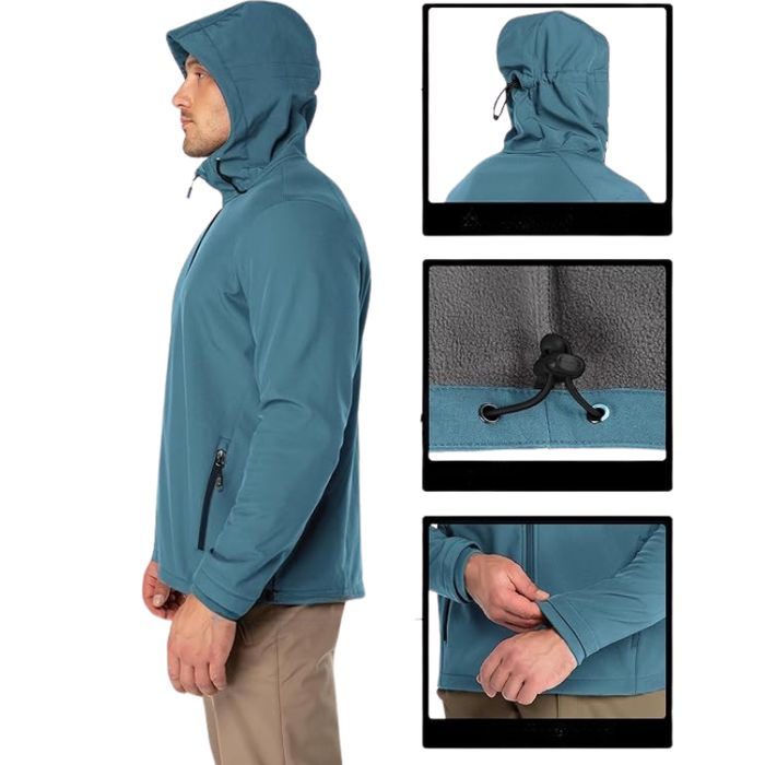 Męska Kurtka Softshell Wodoodporna 8000 mm Polar Kaptur M Niebieska