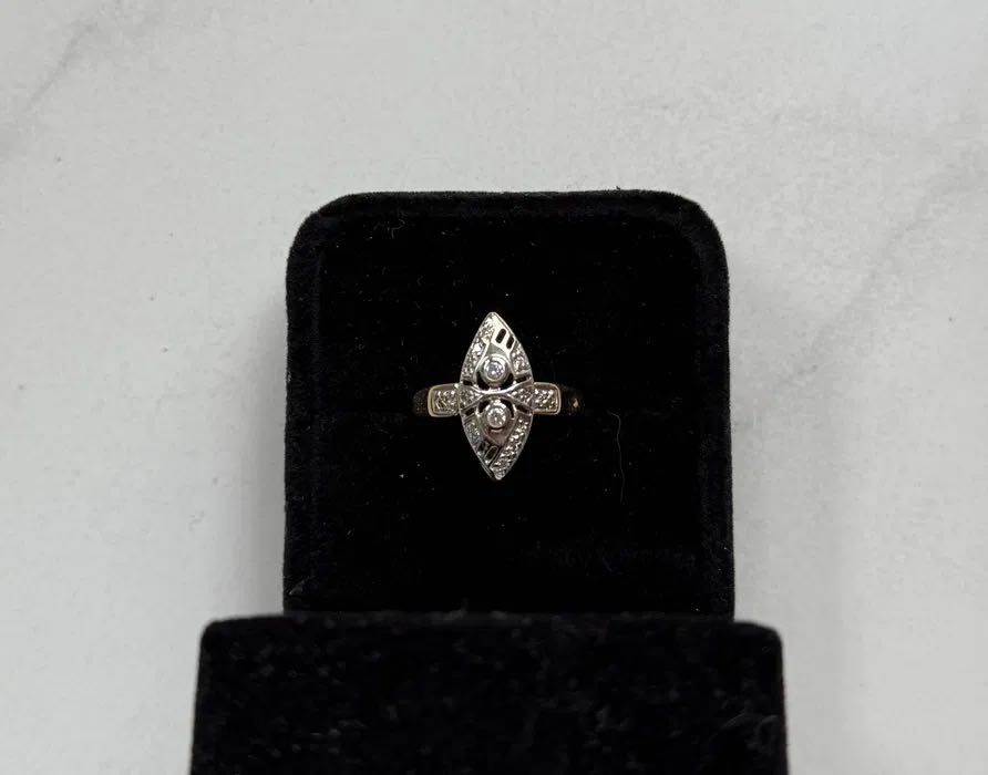 Zloty pierscionek z diamentami art deco antyk 585 Gold ring