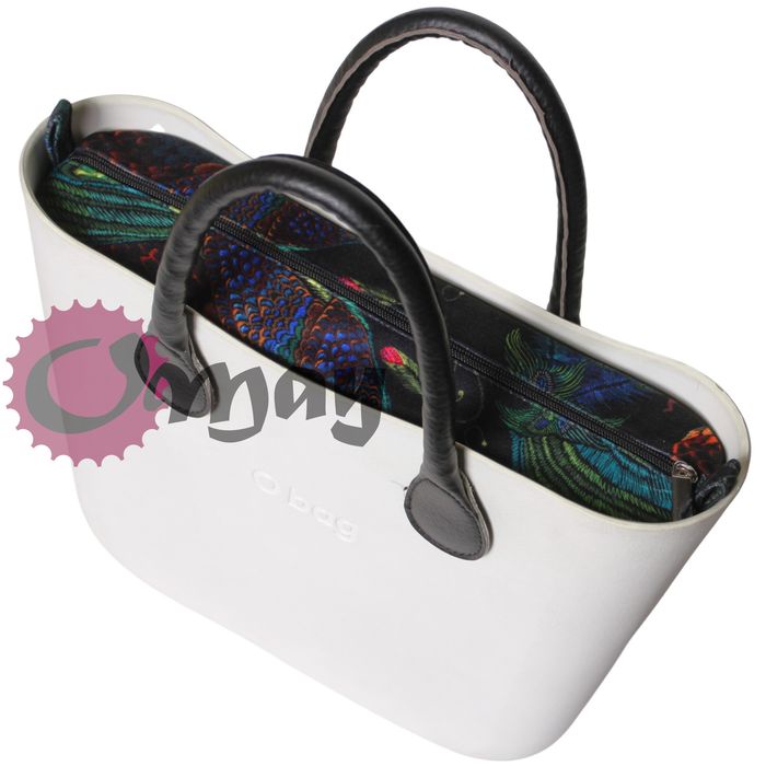 Czarny organizer do OBAG MINI Welur Velvet Pawie Oczko 2kieszenie OMAY