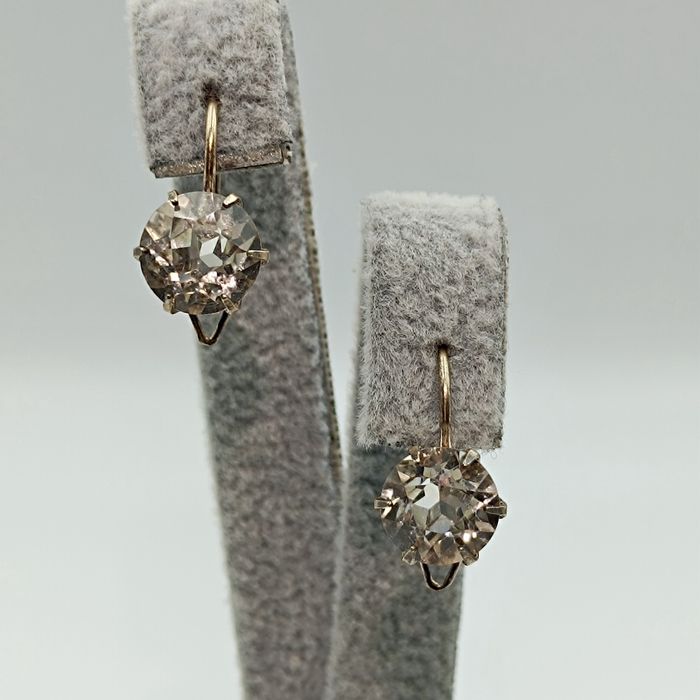 Винтажные советские серебряные серьги 875 пробы в позолоте с хрусталем