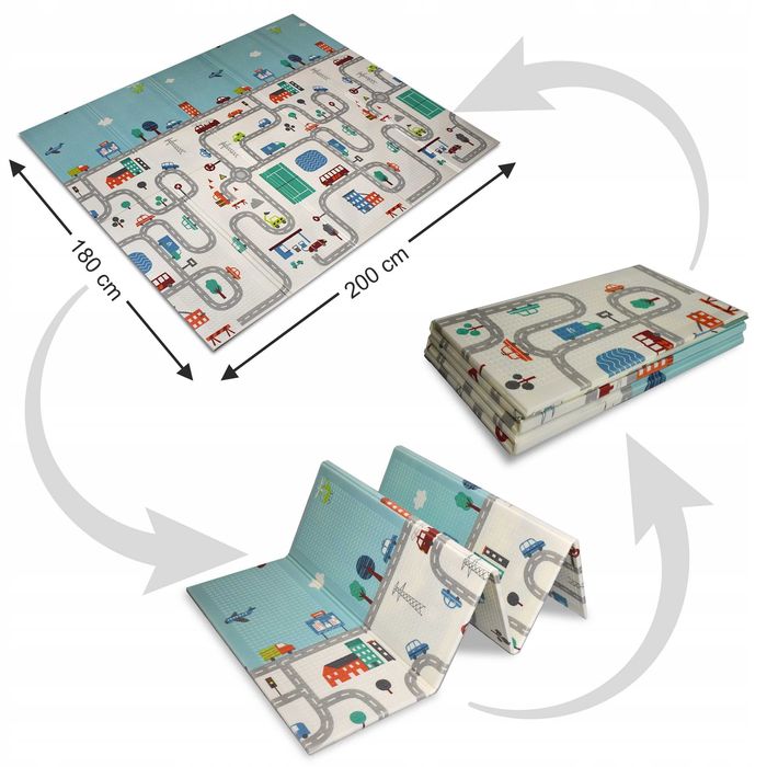 Mata piankowa edukacyjna składana dla dzieci duża 180 X 200 dwustronna