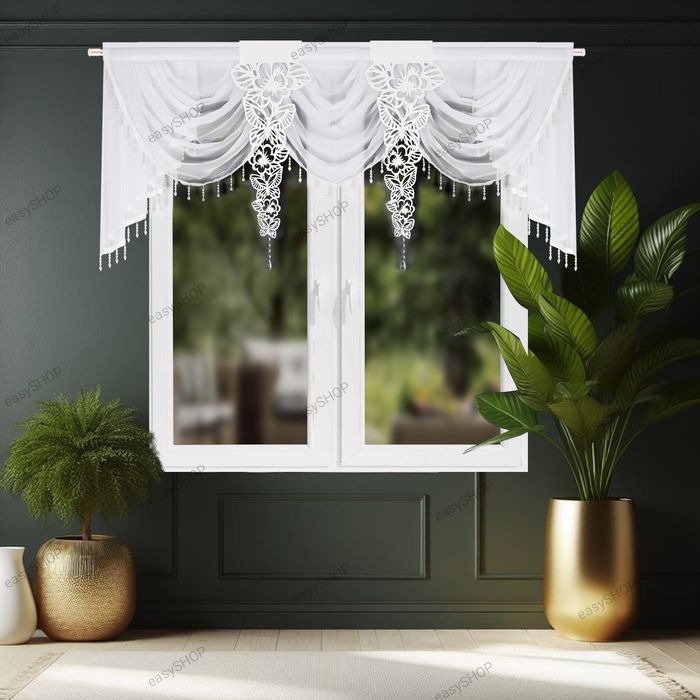 ‼️WYPRZEDAŻ ‼️Piękna dekoracja okna firana z perłami i ażurami