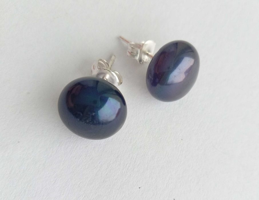 Сережки срібло 925 проби, гвоздики, натуральні темні перлини