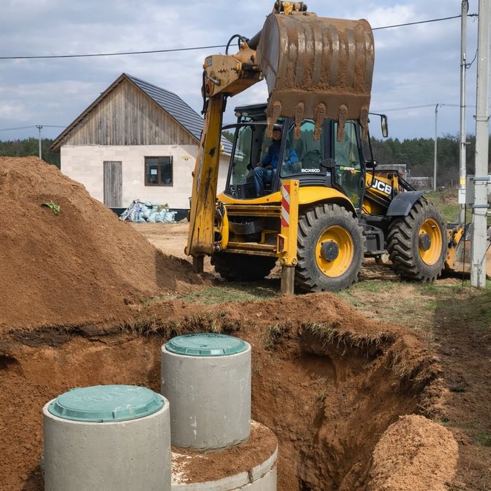 Копка септика під ключ. Каналізація с бетонних кілець від виробника