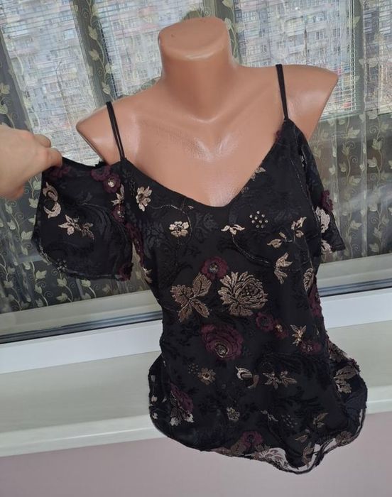 Женская черная нарядная шифоновая блузка майка