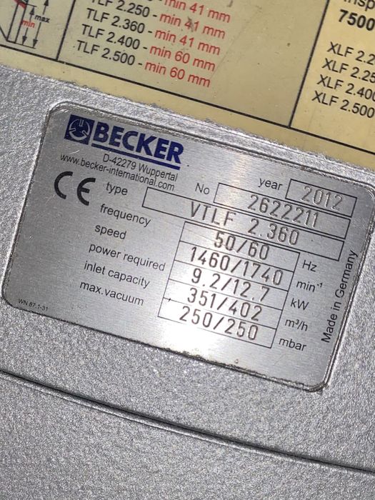 Pompa prozniowa Becker VTLF 250 sucha łopatkowa2012 gwarancja ROB-TOM