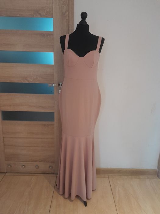 Sukienka długa maxi syrenka L 40 XL 42 pudrowy róż
