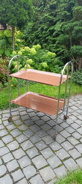 Barek stolik mobilny składany chromowany na kółkach vintage retro  bauhaus