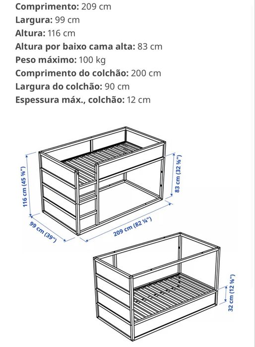KURA Cama reversível, branco/pinho, 90x200 cm