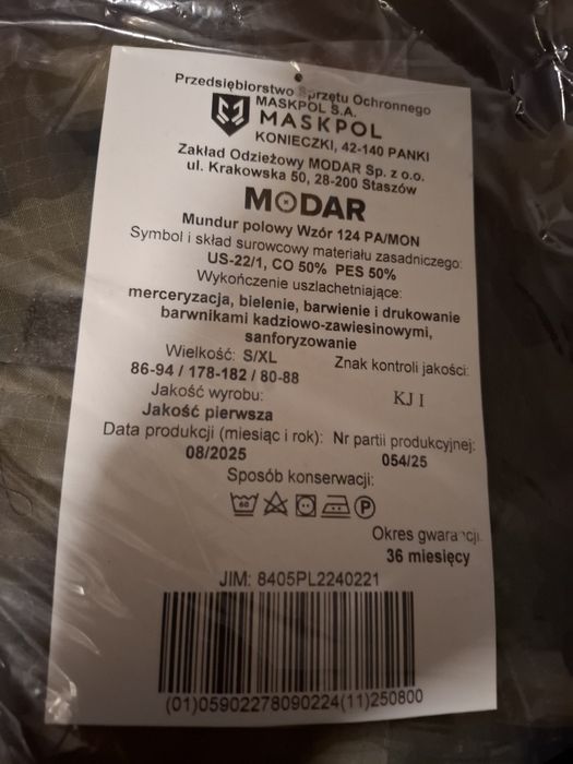Mundur Wojskowy Polowy WP wzór 124PA rozmiar S/XL.