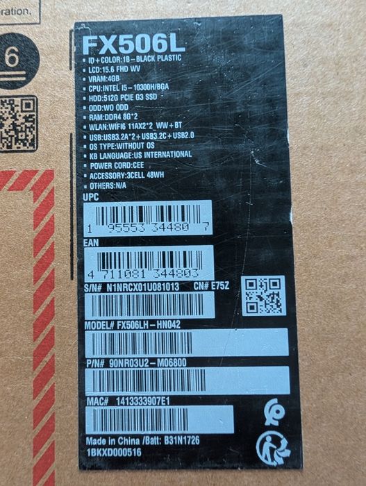 Laptop Asus TUF Gaming F15 FX506L