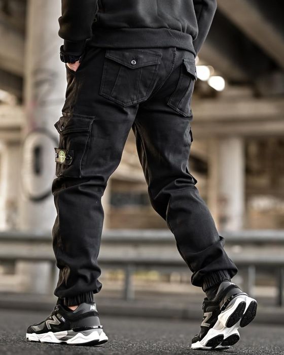 Чорні міські теплі чоловічі зимові штани джогери stone fit black