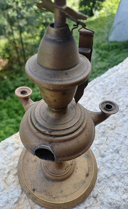 Lamparina/Candeia, Vintage, de Latão, a óleo, com três bocas