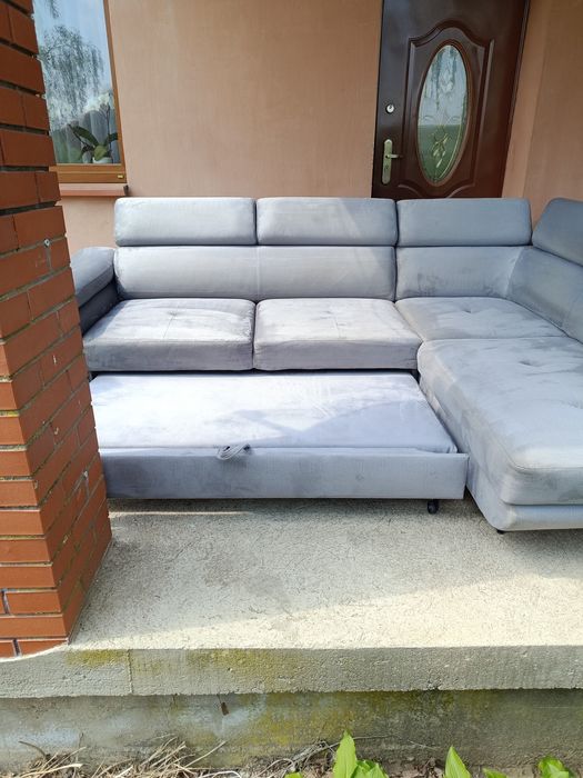 Narożnik z funkcją spania, welur szary, transport