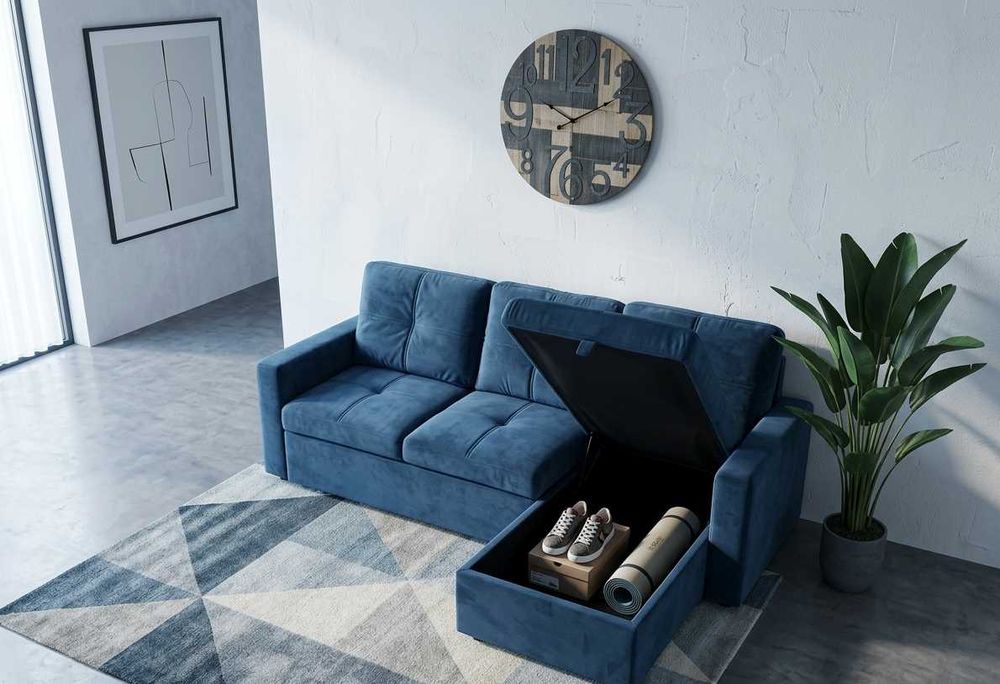 Sofá-cama chaise longue com espaço de arrumação