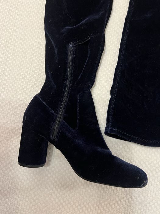 Ботфорты фирмы Stradivarius велюровые темносиние 38 размера