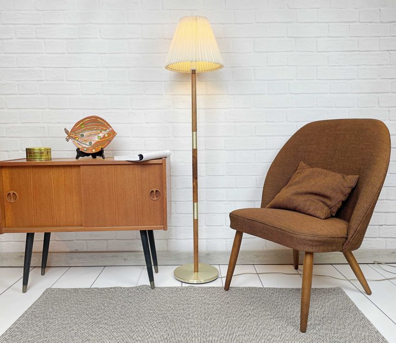 Skandynawska lampa podłogowa z polisandru – Dania lata 60, Mid-Century