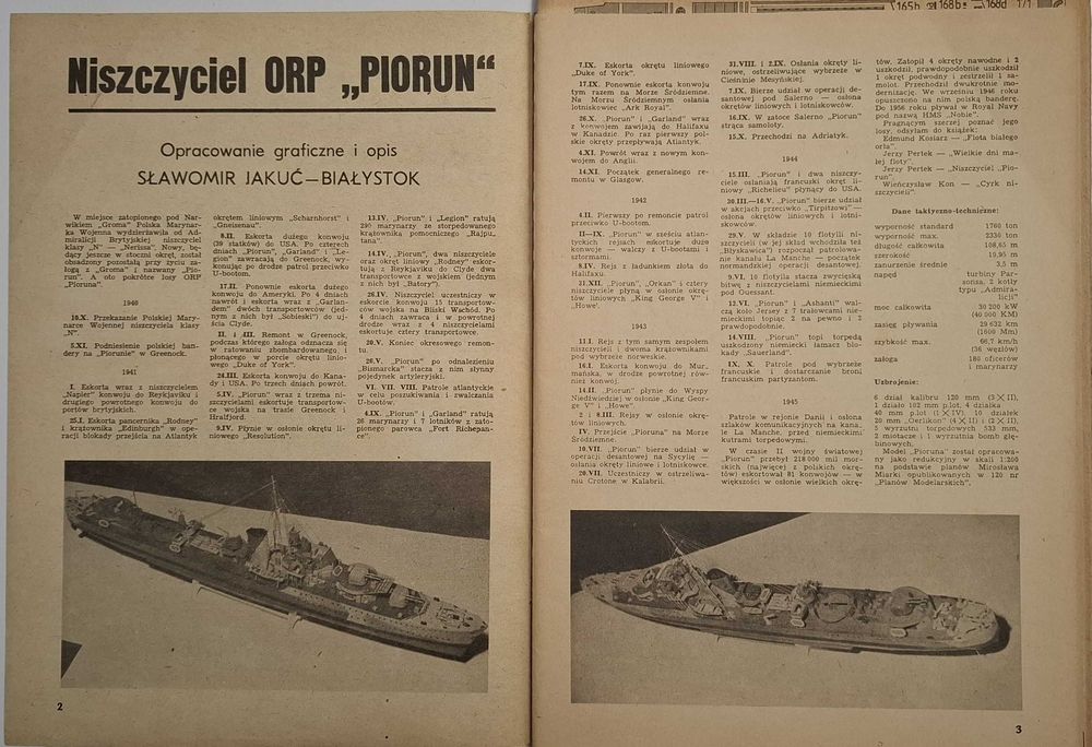 Mały Modelarz 1-2/88 Niszczyciel ORP Piorun Skala 1:200 Kompletny