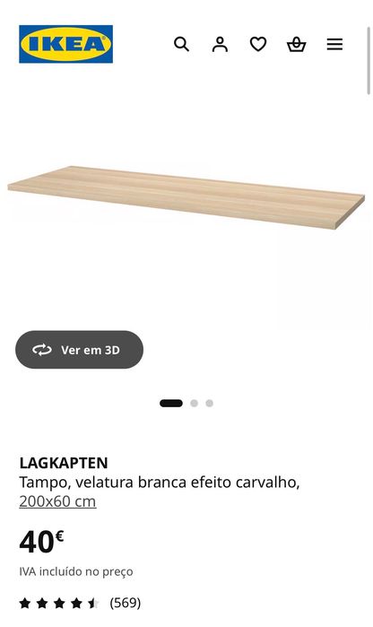 Secretária Lagkapten 200x60cm + Bloco de gavetas Alex
