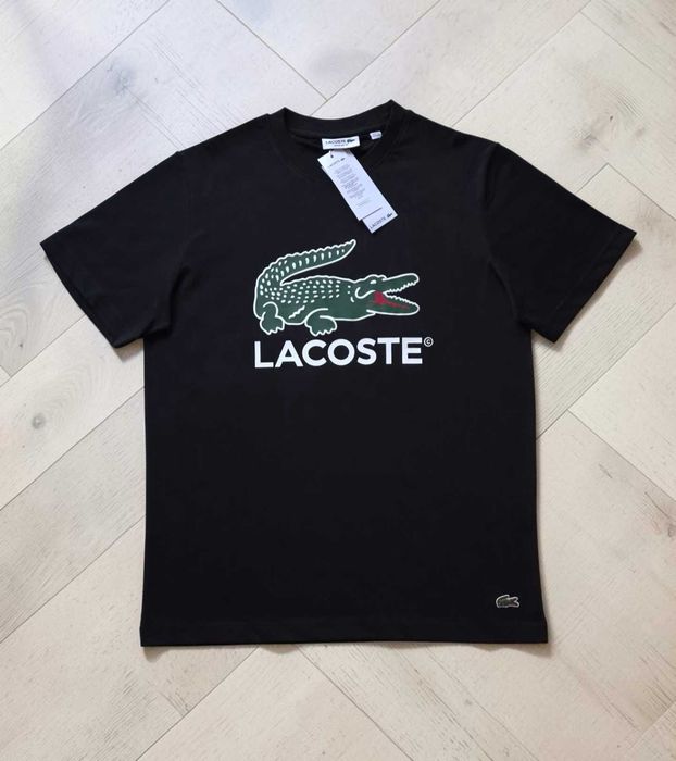 Lacoste S M L XL XXL Czarny Męski T-shirt Duże Logo