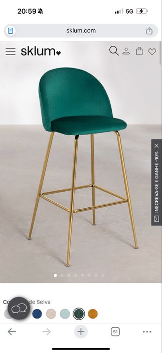 Conjunto de 2 bancos pé alto em veludo