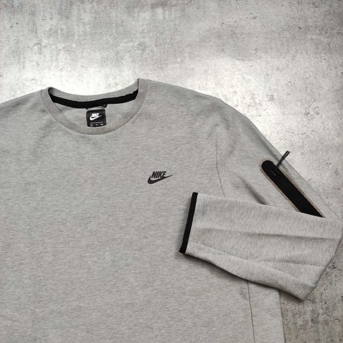 MĘSKA Bluza bez Kaptura PREMIUM Kieszonka Nike Tech Fleece Szara Logo