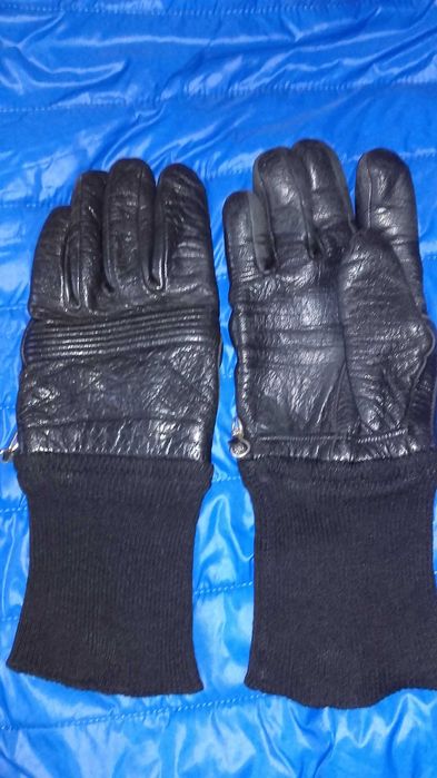 Rękawiczki  skóra naturalna z materiałem czarny r. 9