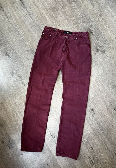 Kiton Napoli Cotton Blend Washed Burgundy Jeans чоловічі джинси штани