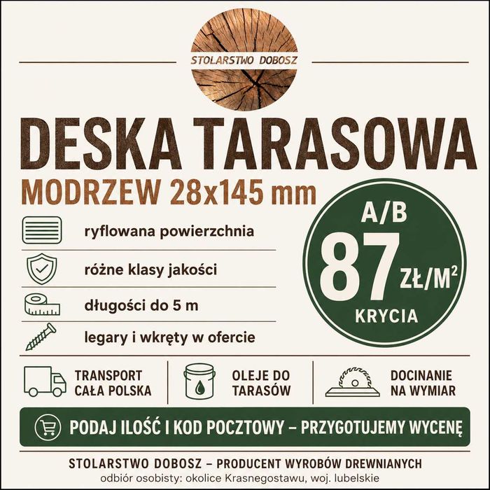 Deska tarasowa modrzew 28x145 mm ryflowana | Producent