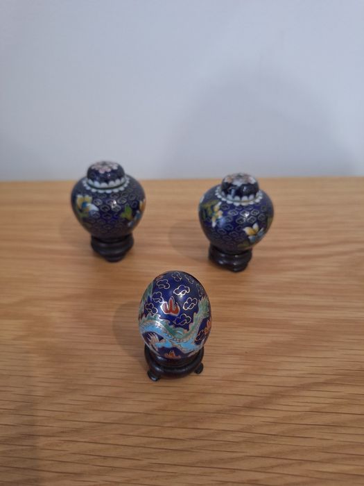 Conjunto de 3 Miniaturas Cloisonné