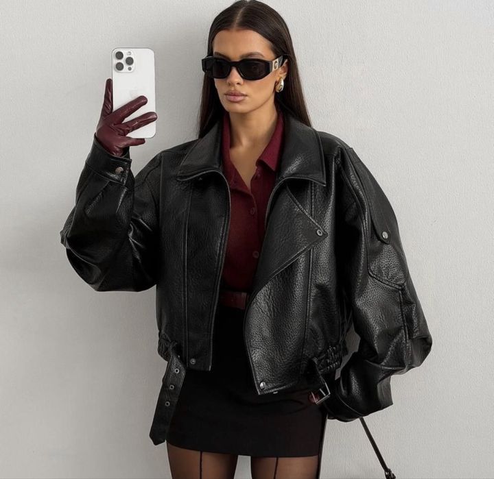 Шкіряна куртка авіатор бомбер косуха подовжена під zara