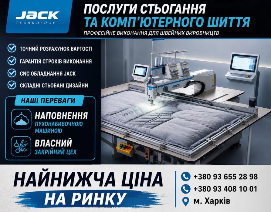 Стьобання тканини | Комп’ютерне шиття | Циклічки JACK | Харків