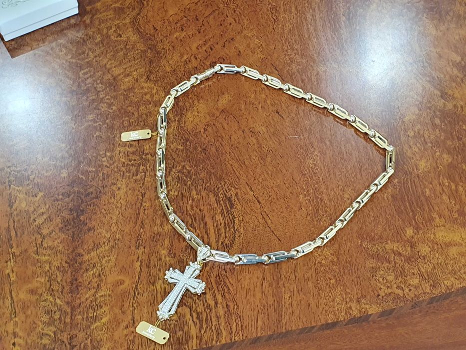 Złoty Łańcuch-87,5gr +KRZYŻ Z DIAMENTAMI-288 szt.-1,95 ct.- próba 585.