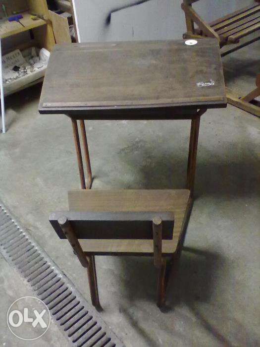 Vintage school desk made of wood and iron, 1950s–1960s